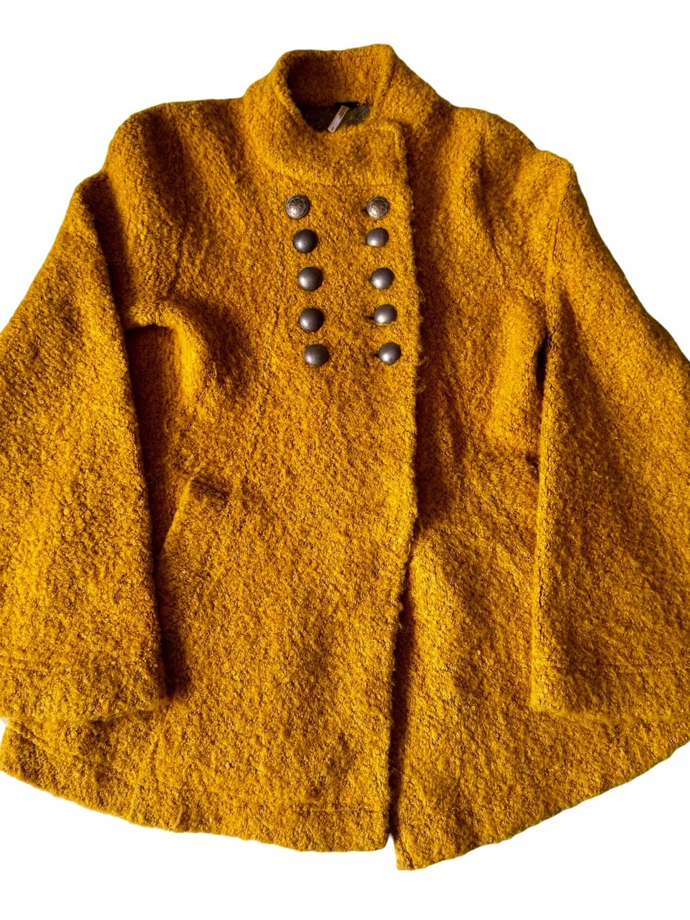Free People Women’s Yellow Wool Blend Double Breasted Peacoat Jacket Size S